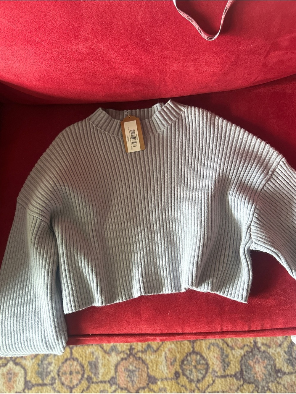 Cropped Ribbed Crewneck Sweater - Light Blue
